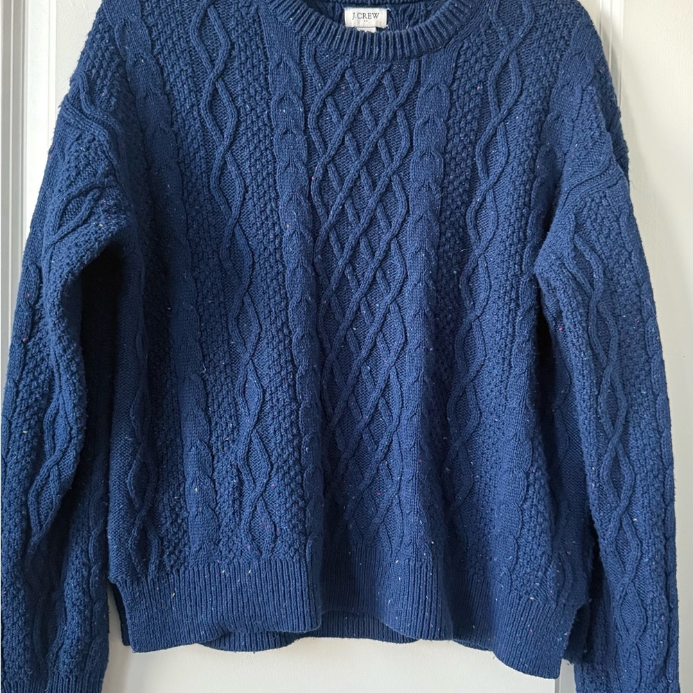 J Crew Blue Donegal Cable Knit Pullover Sweater Women's Size Large Navy